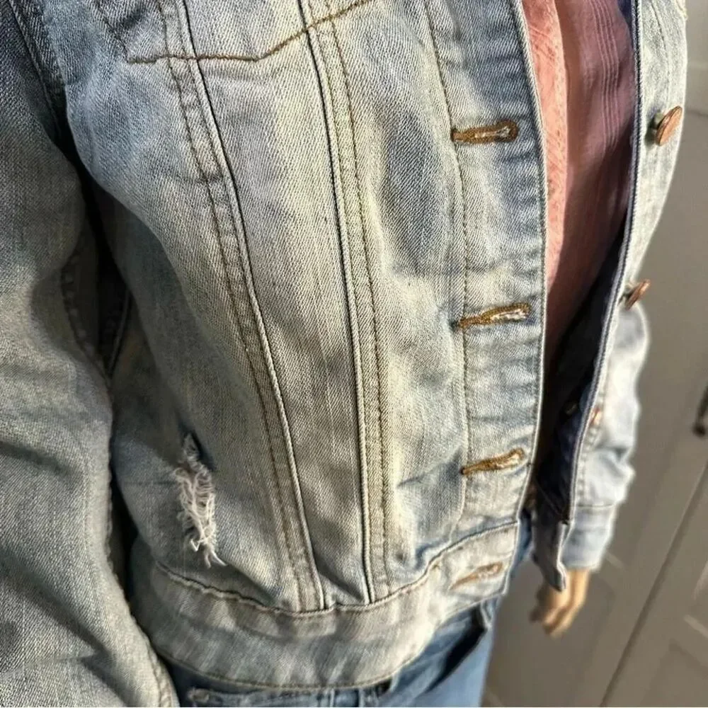 YMI jeans denim jean jacket. Distressed cropped and bleached denim. Meduim (m) - Picture 3 of 8